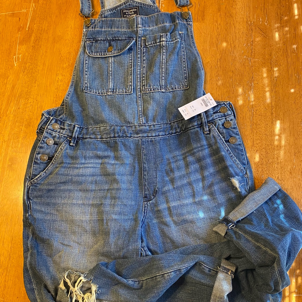 Abercrombie And Fitch Women’s Denim Cropped Overalls . Nwt Sz Large